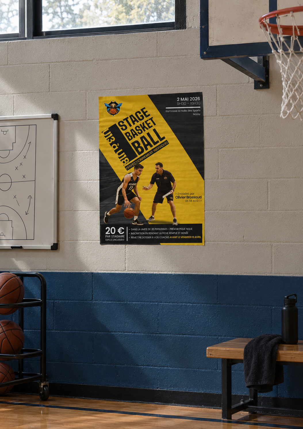 Affiche de stage de basket AS Nozay dans un gymnase