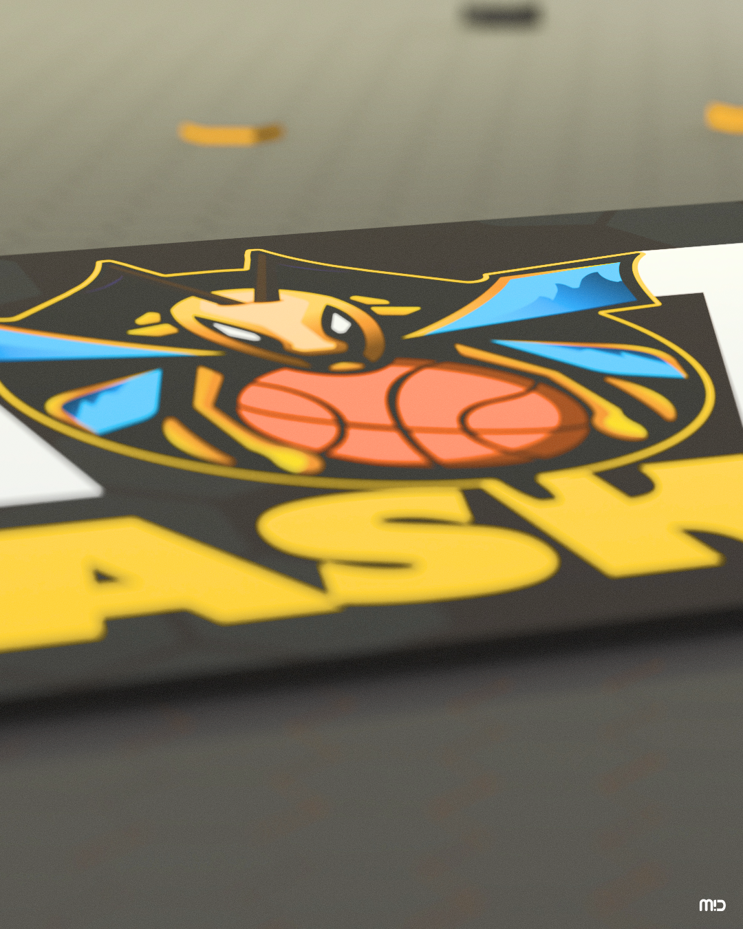 Logo du club de basket AS Nozay en relief sur pancarte
