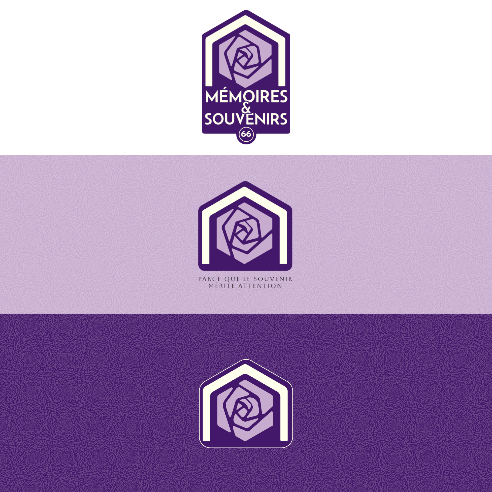 Identité de marque Mémoires & Souvenirs 66, artisan du souvenir funéraire — logotype en trois versions