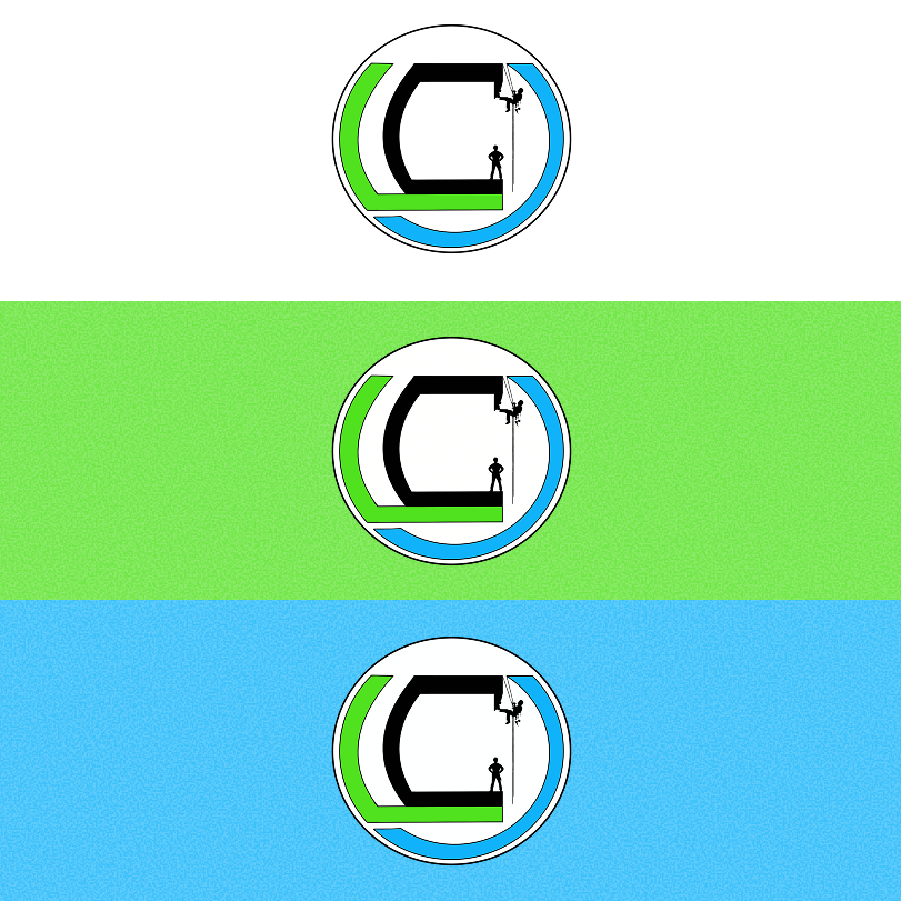 Logo Les Cordistes Urbains, entreprise de travaux en hauteur, sur fonds blanc, vert et bleu