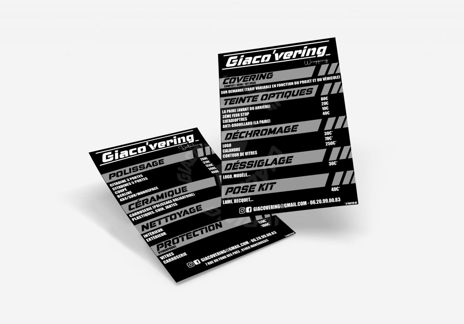 Flyer tarifs de covering automobile GiaCovering